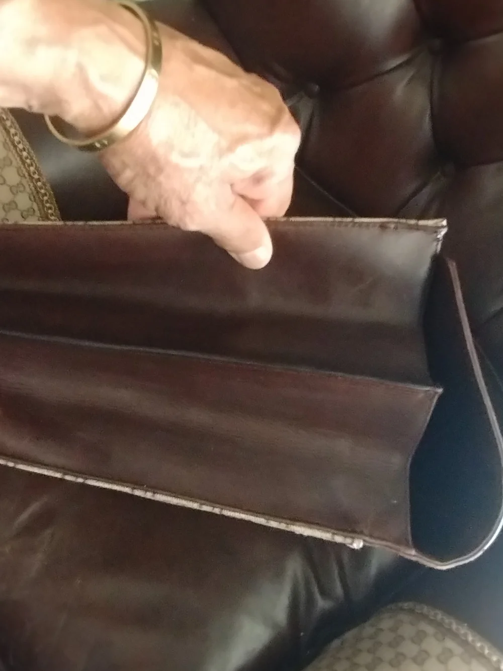 Gucci Brown Leather & Beige GG Monogram Briefcase
